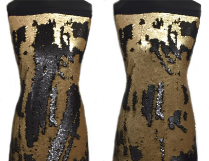 Egy irányba elasztikus színváltós flitteres tüll - BLACK/GOLD